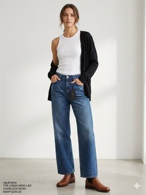 NWT rag & bone The Logan Mid-Rise Wide Leg Jean in Charlock Size 28 $255